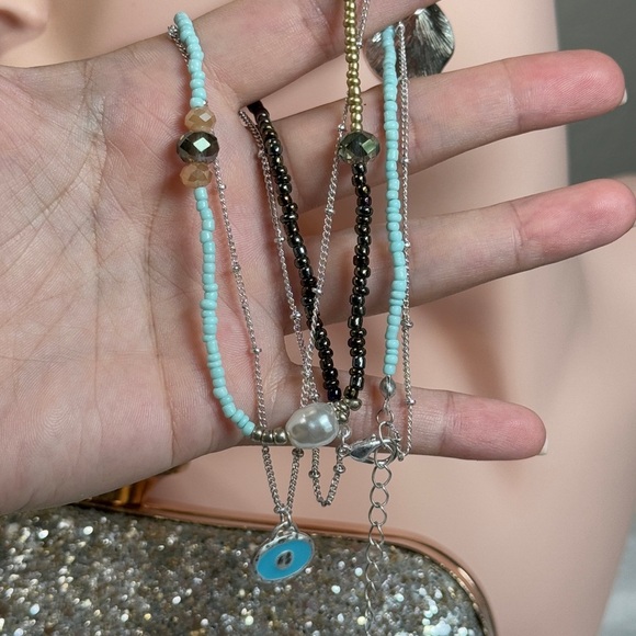 NEW | 18K Gold Plated Necklace with Blue and Silver Tones - Picture 3 of 6